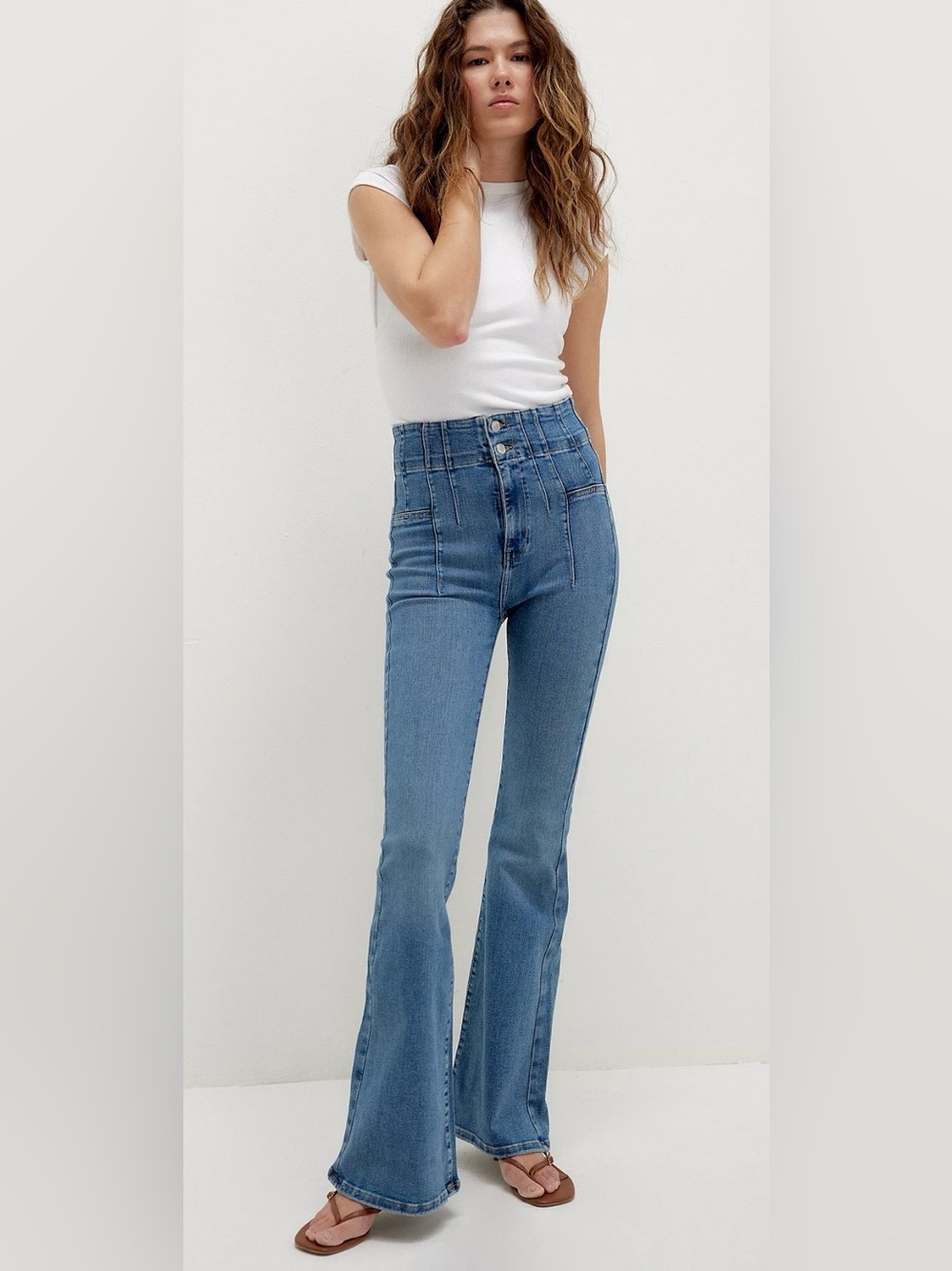 We The Free Jayde High Rise Flare Jeans Size 29 Blue Denim Boho Retro Stretch